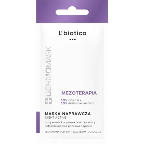 L'biotica Dermomask Night Active Mezoterapia, maseczka naprawcza do twarzy, 12 ml  - Głęboko odżywia i poprawia napięcie skóry