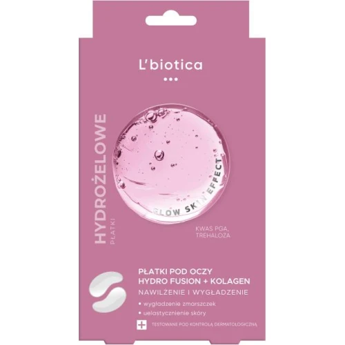 L'biotica Hydro Fusion z kolagenem, hydrożelowe płatki pod oczy 2 sztuki - Rozświetlają i redukują widoczność zmarszczek