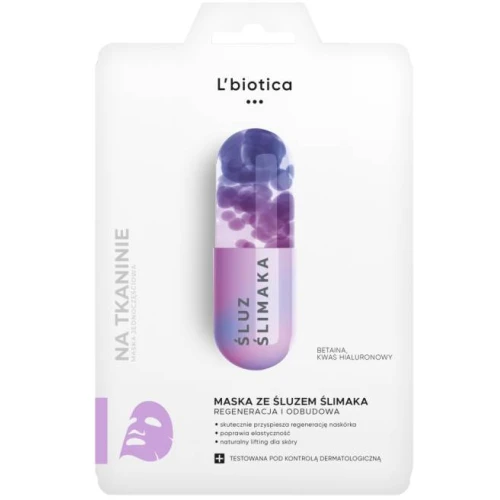 L'biotica Regeneracja i Odbudowa, maska na tkaninie ze śluzem ślimaka, 23 ml - Pzryspiesza regenerację i poprawia elastyczność