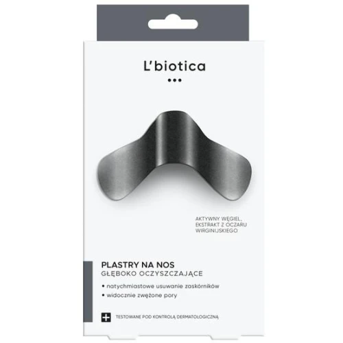 L'biotica Głęboko oczyszczające plastry na nos z aktywnym węglem, 3 sztuki - Oczyszczają i zamykają pory, a także regulują wydzielanie sebum