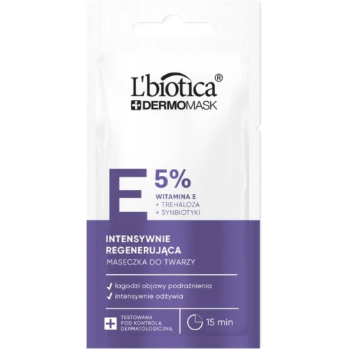 L'biotica Dermomask Intensywnie regenerująca maseczka do twarzy z witaminą E, 8 ml - Łagodzi objawy podrażnienia, intensywnie odżywia