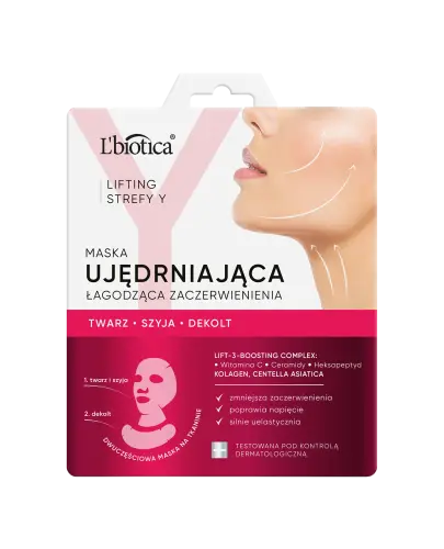 L'biotica Home Spa Lifting Strefy Y, maska ujędrniająca, łagodząca zaczerwienienia, 1 sztuka - Intensywnie nawilża i regeneruje