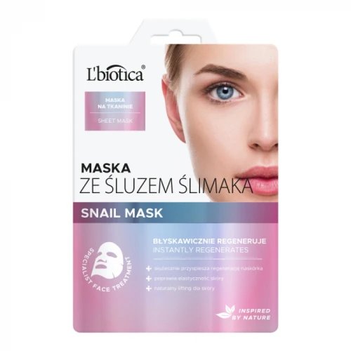 L'Biotica Maska na tkaninie ze śluzem ślimaka, 23 ml - Dla promiennej, zrewitalizowanej cery