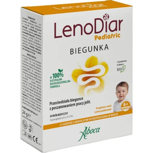 Aboca LenoDiar Pediatric, 12 saszetek - Przeciwdziała biegunce i przywraca równowagę jelit 