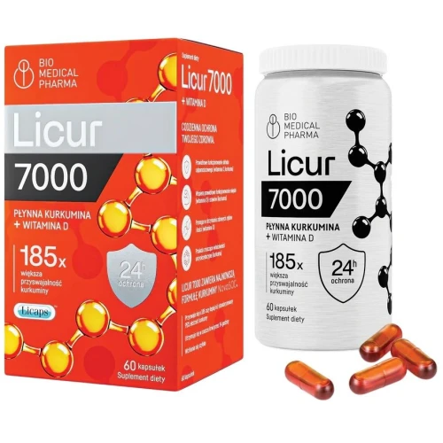 Bio Medical Pharma Licur 7000 z Witaminą D, 60 kapsułek - Micelarna kurkumina NovaSOL® z witaminą D