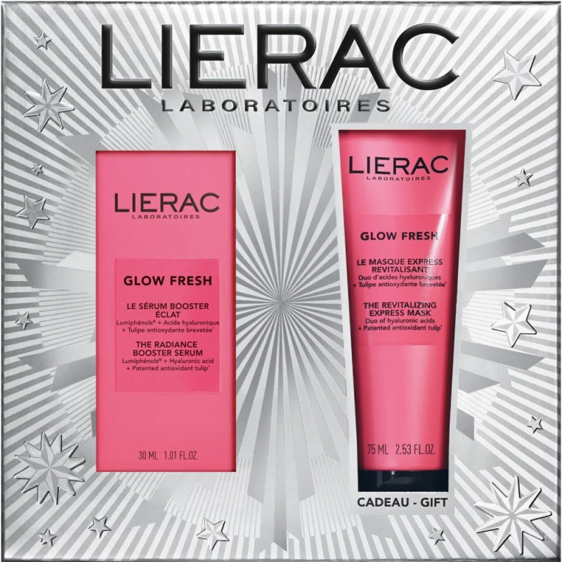 Lierac Glow Fresh Zestaw - rozświetlający booster serum, 30 ml + ekspresowa maska rewitalizująca, 75 ml - Intensywne nawilżenie, wygładzenie i poprawa kolorytu skóry