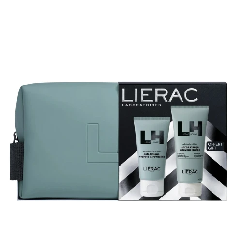 Lierac Homme Zestaw - Żel nawilżający energizujący, 50 ml + Żel pod prysznic, 200 ml - Męska pielęgnacja twarzy, ciała i włosów 3w1