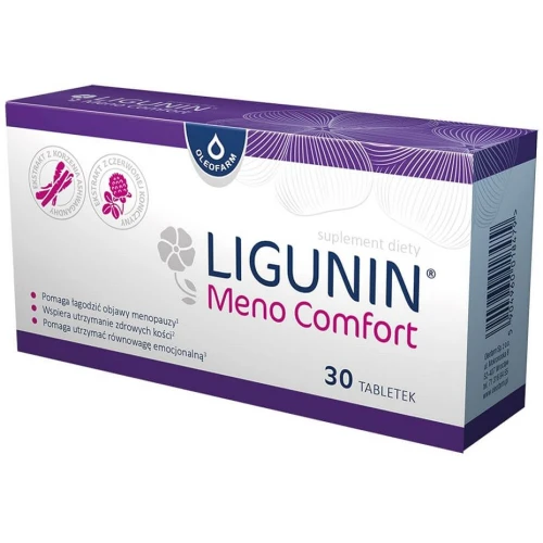 Ligunin Meno Comfort, 30 tabletek - Czerwona  koniczyna i szyszki chmielu pomagają radzić sobie z uderzeniami gorąca