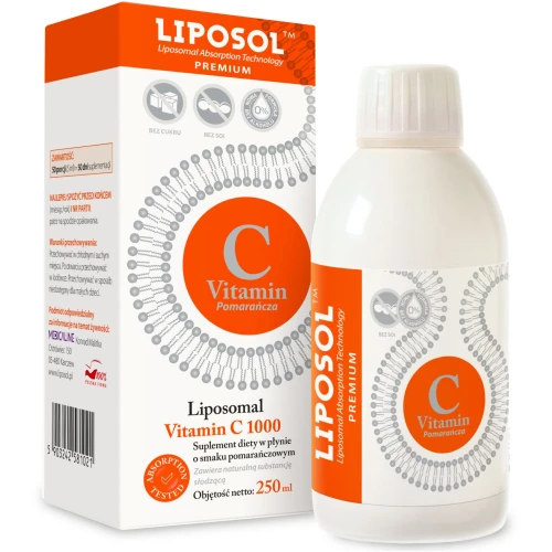 Liposol™ Liposomalna Witamina C 1000 (Buforowana) smak pomarańczowy, 250 ml - Wysoka dawka witaminy C