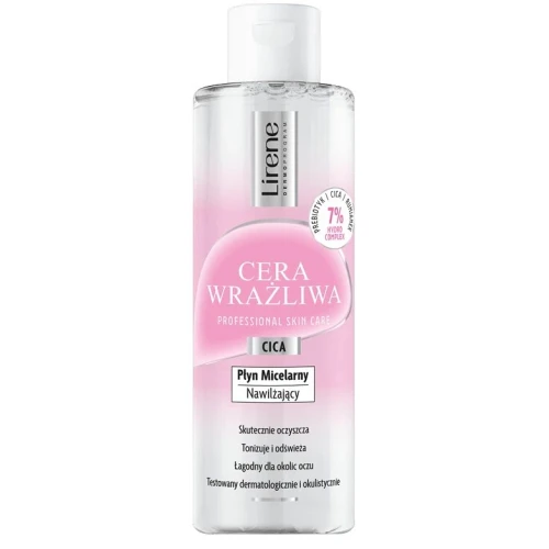 Lirene Cera Wrażliwa Nawilżający płyn micelarny, 200 ml - Do skóry wrażliwej z CICA, rumiankiem i prebiotykiem