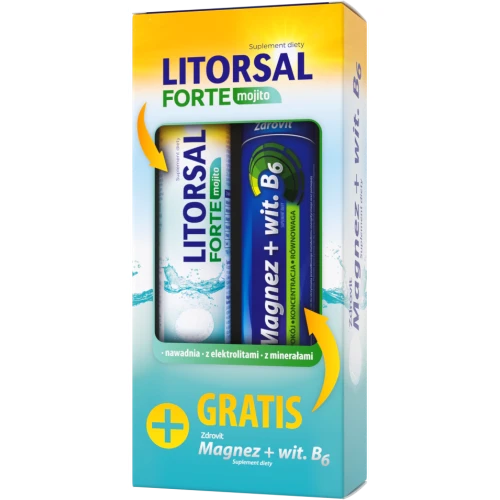 Litorsal Forte mojito + Zdrovit Magnez + wit.B6, 2 x 24 tabletki musujące - Nawadnia w upalne dni lub w trakcie zwiększonego wysiłku fizycznego 