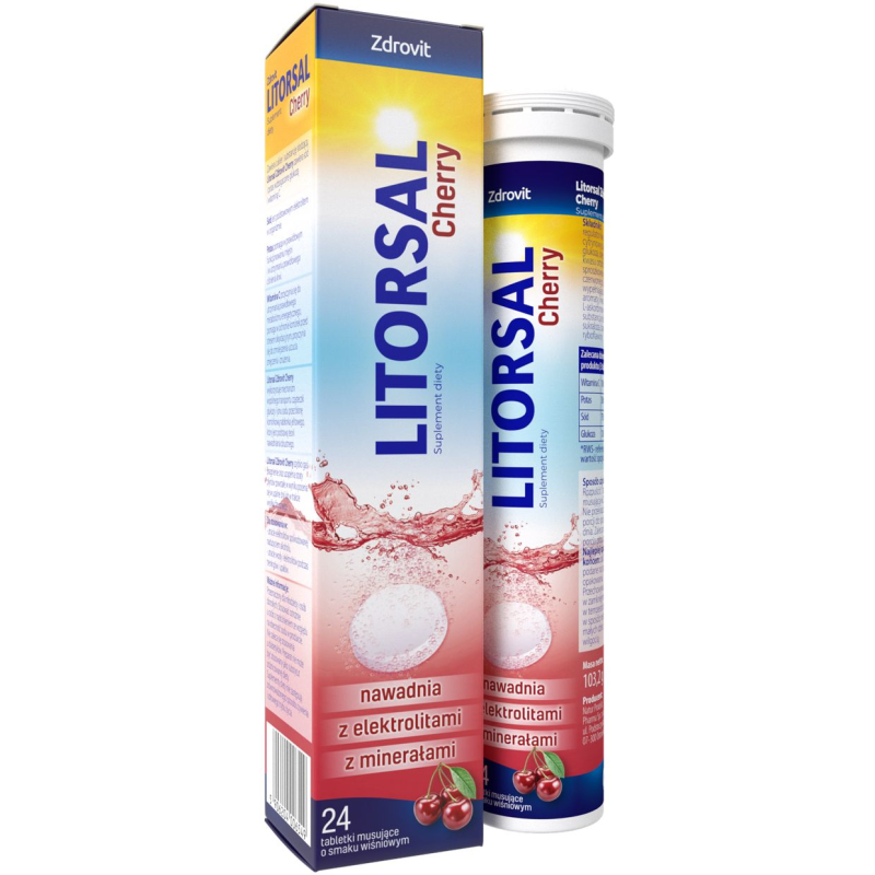 Zdrovit Litorsal Cherry, 24 tabletki musujące - Suplement diety, którego składniki uzupełniają elektrolity