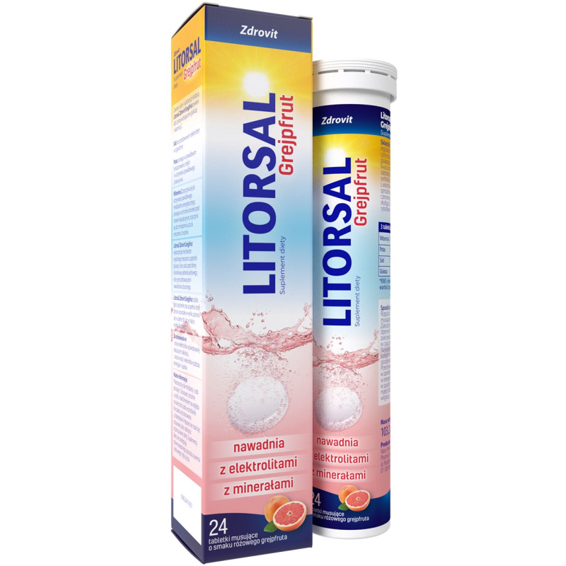Zdrovit Litorsal Grejpfrut, 24 tabletki musujące - Suplement diety z elektrolitami