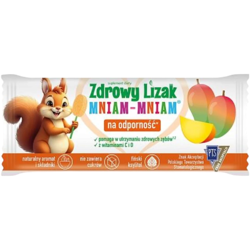 Zdrowy Lizak Mniam-Mniam o smaku mango, 1 sztuka - Lizak z witaminami i fińskim ksylitolem