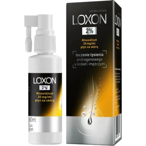 Loxon 2% Minoxidilum 20 mg/ml, płyn na skórę, 60 ml - Do wcierania w skórę głowy przy łysieniu typu androgenowego u kobiet i mężczyzn