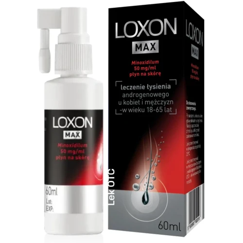 Loxon Max, Minoxidilum 50 mg/ml, płyn na skórę 60 ml - Pobudza porost włosów w łysieniu typu androgenowego 