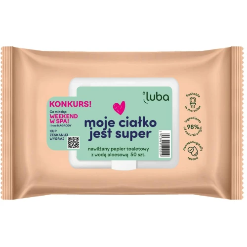 Luba Eco Family nawilżany papier toaletowy Woda aloesowa, 50 sztuk - Ekologiczny papier z pop-up może być spłukiwany w toalecie