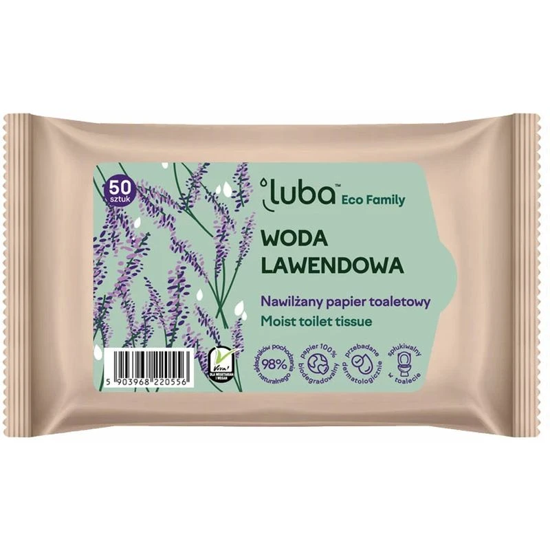 Luba Eco Family nawilżany papier toaletowy Woda lawendowa, 50 sztuk - Ekologiczny papier z pop-up może być spłukiwany w toalecie