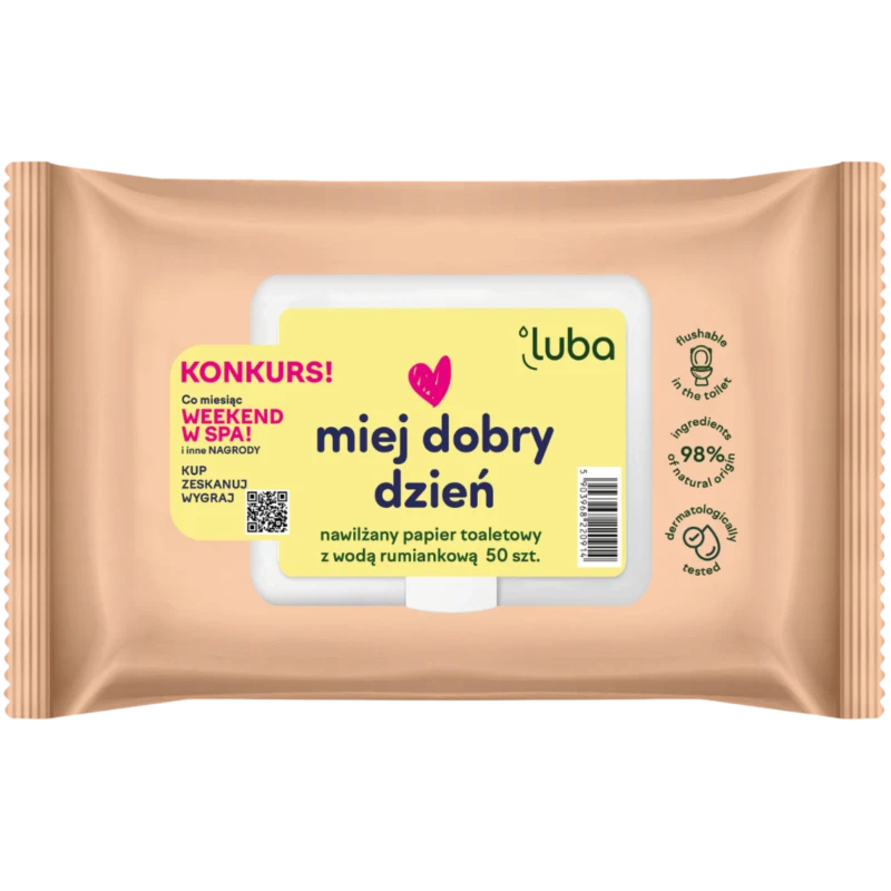 Luba Eco Family nawilżany papier toaletowy Woda rumiankowa, 50 sztuk - Ekologiczny papier z pop-up może być spłukiwany w toalecie