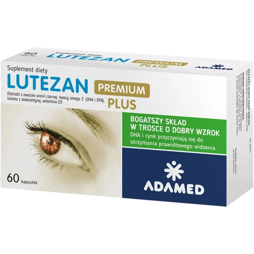 Lutezan Premium Plus, 60 kapsułek - Kwasy omega-3 (DHA i EPA) z luteiną z zeaksantyna i witaminą D3