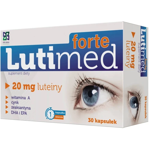 Lutimed Forte 20 mg, 30 kapsułek - Luteina, witamina A oraz  DHA i EPA – wsparcie wzroku