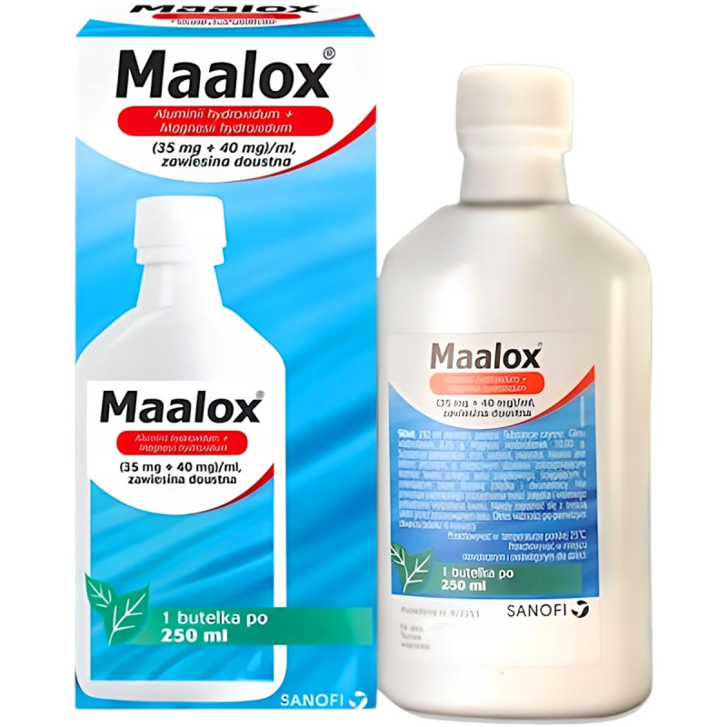 Maalox (35 mg + 40 mg)/ml, zawiesina doustna, 250 ml - Lek zobojętniający nadmiar kwasu solnego soku żołądkowego