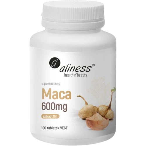 Aliness Maca Ekstrakt 10:1 600 mg, 100 tabletek - Wsparcie witalności, energii i sprawności fizycznej