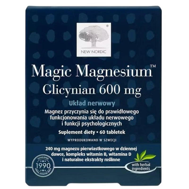 Magic Magnesium Glicynian 600 mg, 60 tabletek - Glicynian magnezu z witaminami z grupy B i witaminą D