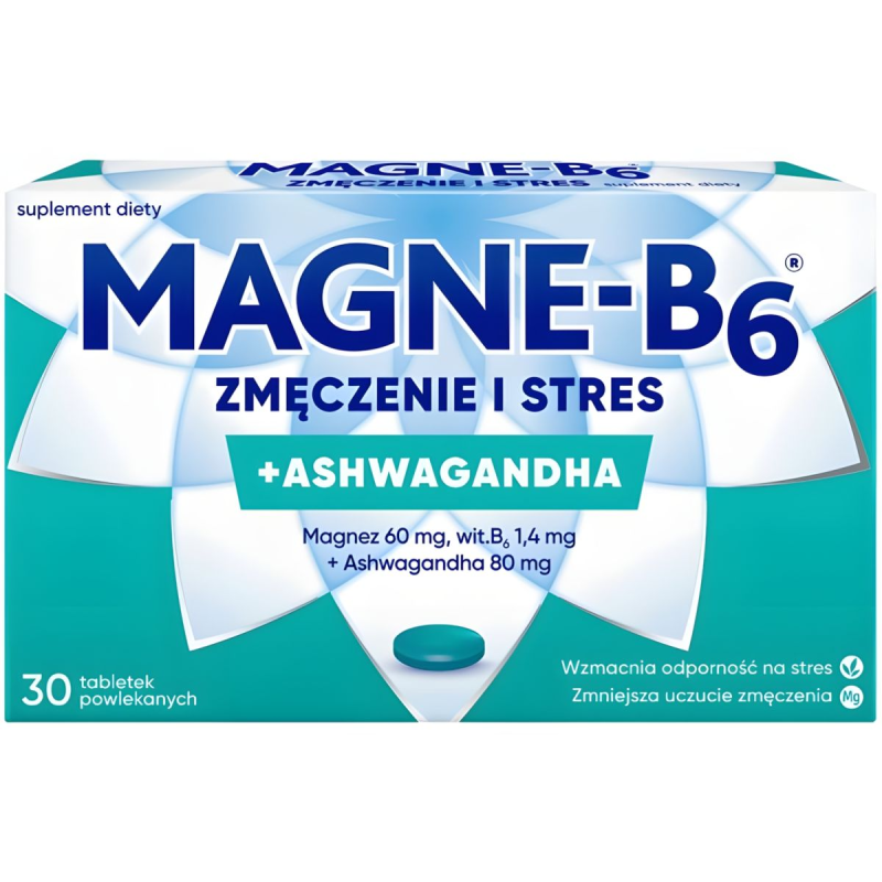 Magne B6 Zmęczenie i Stres, 30 tabletek powlekanych - Z ashwagandhą, która wzmacnia odporność na stres i utrzymuje balans emocjonalny