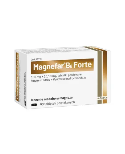 Magnefar B6 Forte, 90 tabletek - Magnesii citras + Pyridoxini hydrochloridum 100 mg Mg2+ + 10,10 mg, tabletki powlekane