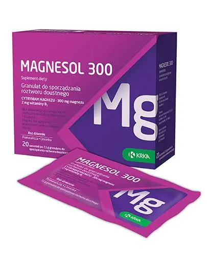 Magnesol 300, granulat do sporządzania roztworu doustnego, 20 saszetek - Z cytrynianem magnezu i witaminą B2