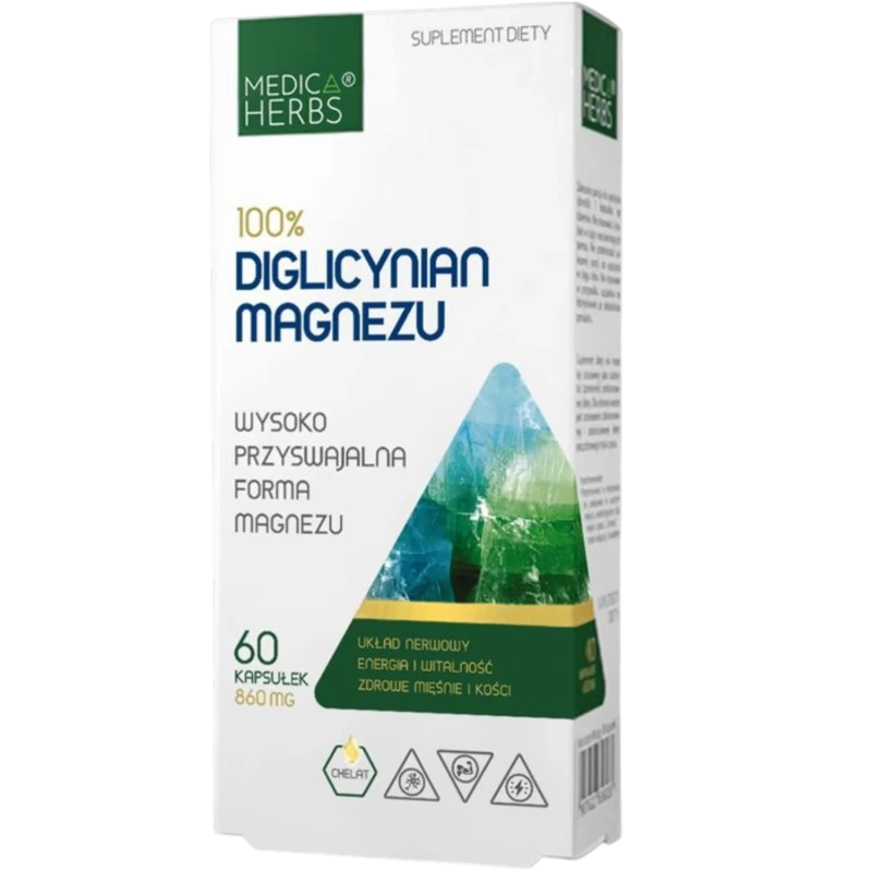 Medica Herbs Diglicynian Magnezu, 60 kapsułek - Wysoko przyswajalna forma magnezu