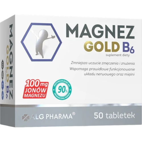 Magnez Gold B6, 50 tabletek - Z magnezem i witaminą B6, które pomagają zmniejszyć uczucie zmęczenia i znużenia
