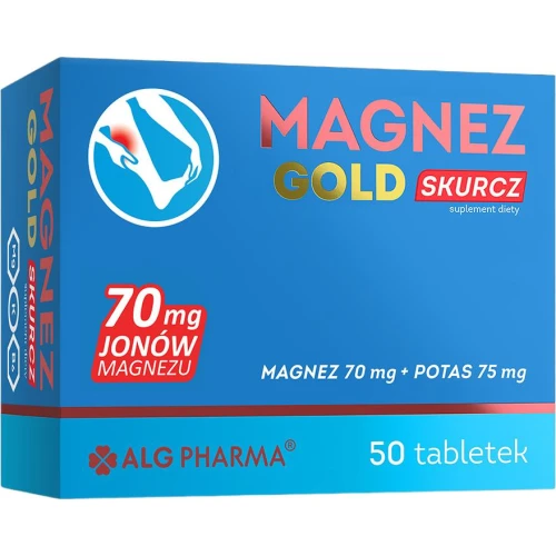 Magnez Gold Skurcz, 50 tabletek - Z cytrynianem magnezu i potasem, który pomaga w prawidłowym funkcjonowaniu układu nerwowego i mięśni