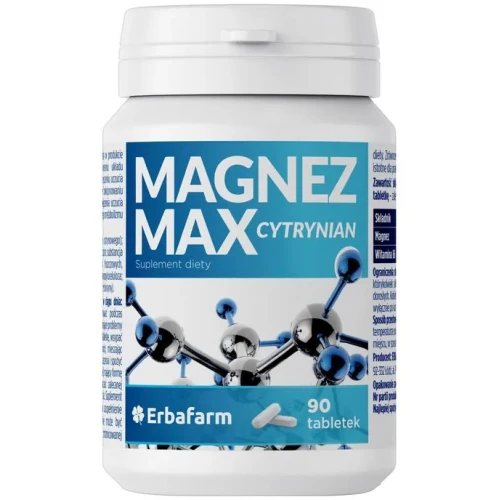 Magnez Max Cytrynian, 90 tabletek - Cytrynian magnezu z dodatkiem witaminy B6