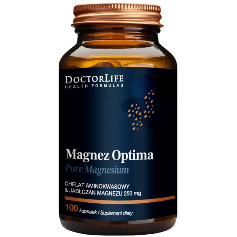 Doctor Life Magnez Optima 200 mg, 100 kapsułek - Jabłczan i diglicynian magnezu wspomagające pracę mięśni i układu nerwowego