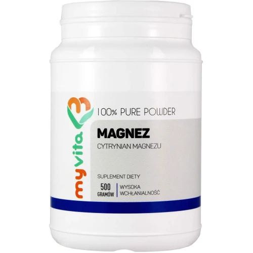 MyVita Magnez, cytrynian magnezu, proszek 500 g - 100% czysty proszek bez dodatków i wypełniaczy