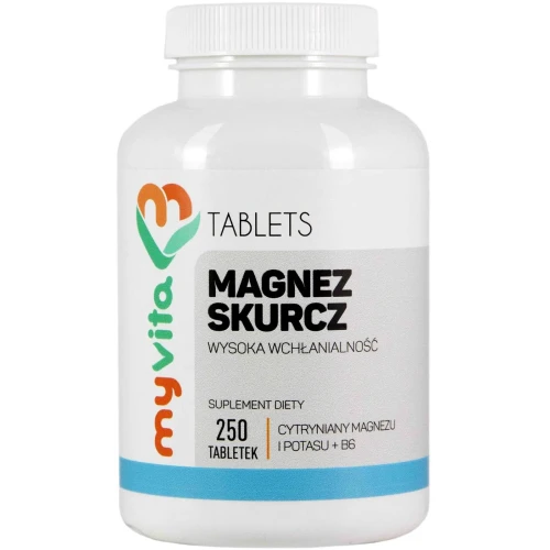 MyVita Magnez Skurcz 250 tabletek - Cytrynian magnezu oraz potasu i witamina B6