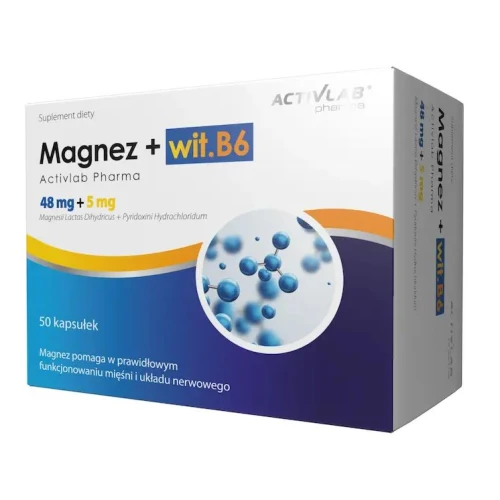 ActivLab Pharma Magnez + wit. B6, 50 kapsułek - Mleczan magnezu z dodatkiem wit. B6