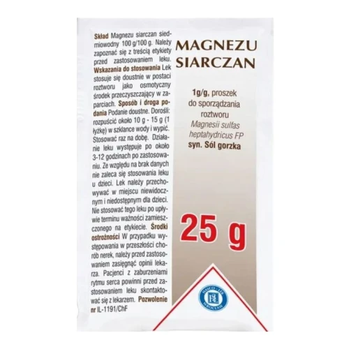 Magnezu Siarczan 1 g/g Proszek do sporządzania roztworu doustnego, 25 g - Osmotyczny środek przeczyszczający do stosowania doraźnego