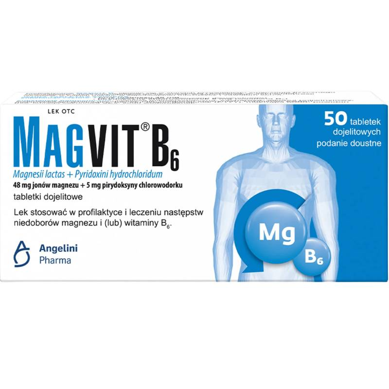 Magvit B6, 50 tabletek dojelitowych - Pomaga uzupełniać i łagodzi objawy niedoboru magnezu