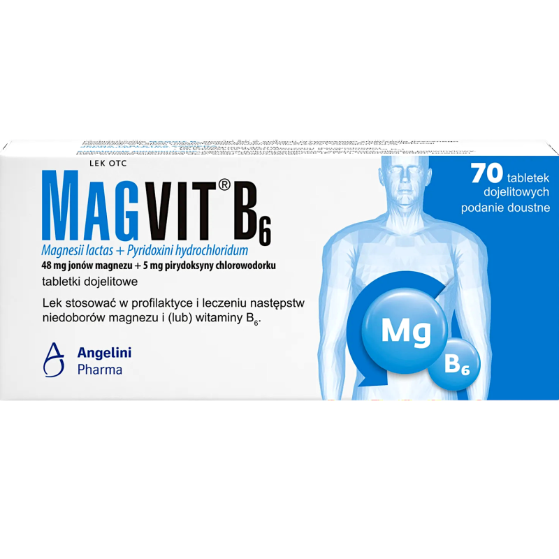 Magvit B6, 70 tabletek dojelitowych - Mleczan magnezu z witaminą B6 – sprzymierzeniec w walce ze stresem i zmęczeniem