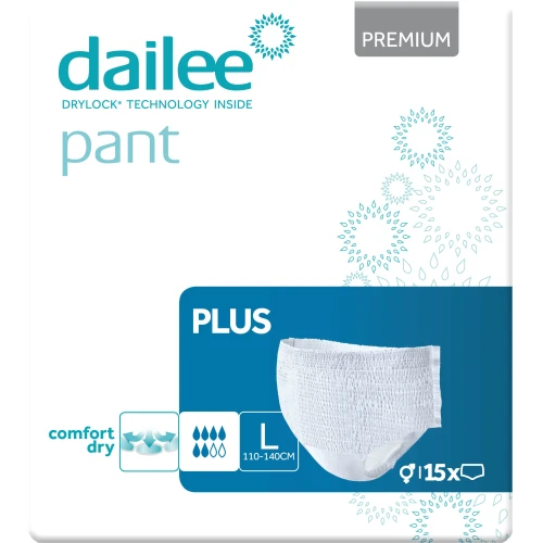 Dailee Pant Premium Plus Majtki chłonne L, 15 sztuk - Dla dorosłych ze średnim i ciężkim nietrzymaniem moczu
