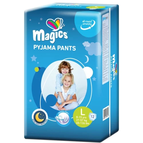 Magics Pajama Pants Junior L, 27–57 kg,  Majtki chłonne, 12 sztuk - Chłonne majtki nocne dla dzieci 8–15 lat