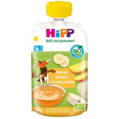 HiPP Mango-Banany z kaszką manną BIO, 100 g - Dla niemowląt po 6. miesiącu życia