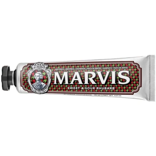 Marvis Sweet & Sour Rhubarb Pasta do zębów o smaku mięty i rabarbaru, 75 ml - Wybiela zęby, odświeża oddech i chroni przed próchnicą