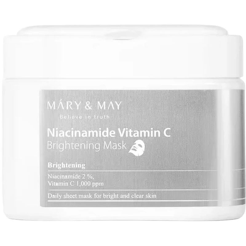 Mary&May Niacinamide Vitamin C Rozświetlająca maska w płachcie do twarzy, 30 sztuk - Rozświetlenie i wyrównanie kolorytu