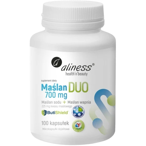 Aliness Maślan DUO 700 mg, 100 kapsułek - Mikroenkapsulowany kwas masłowy z technologią microPEARLS™ dla wsparcia jelit