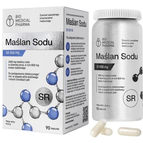 Bio Medical Pharma Maślan Sodu SR 500 mg, 90 kapsułek - Wsparcie dietetyczne jelit