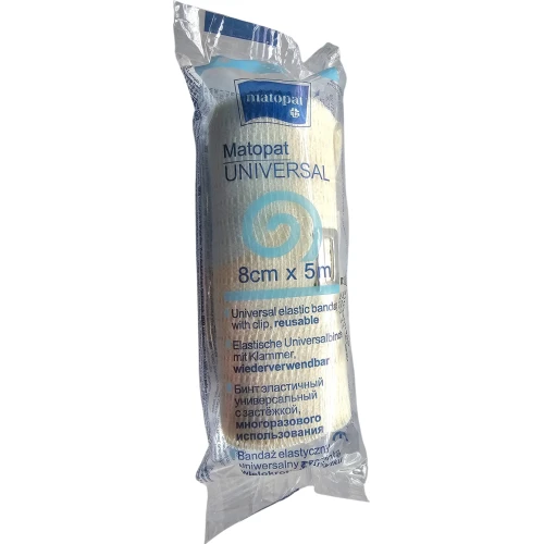 Matopat Universal Bandaż elastyczny z zapinką 8 cm x 5 m, 1 sztuka - Wielokrotnego użytku, niezbędny w domowej apteczce